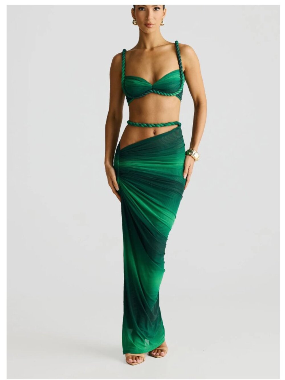 NWOT ZENAYA ASYMMETRICAL SKIRT MELANI THE LABEL XS EMERALD OMBRE COVERUP